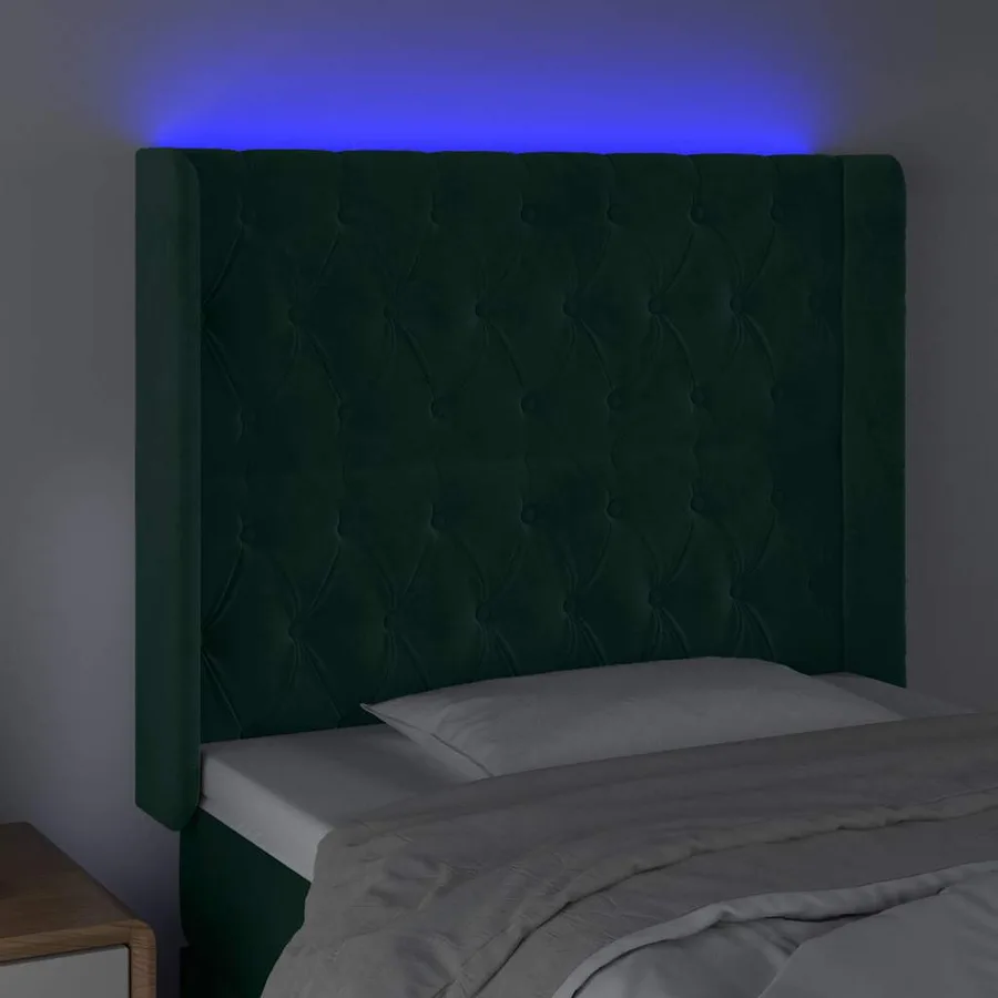 Tête de lit à LED Vert foncé 93x16x118/128 cm Velours - 4