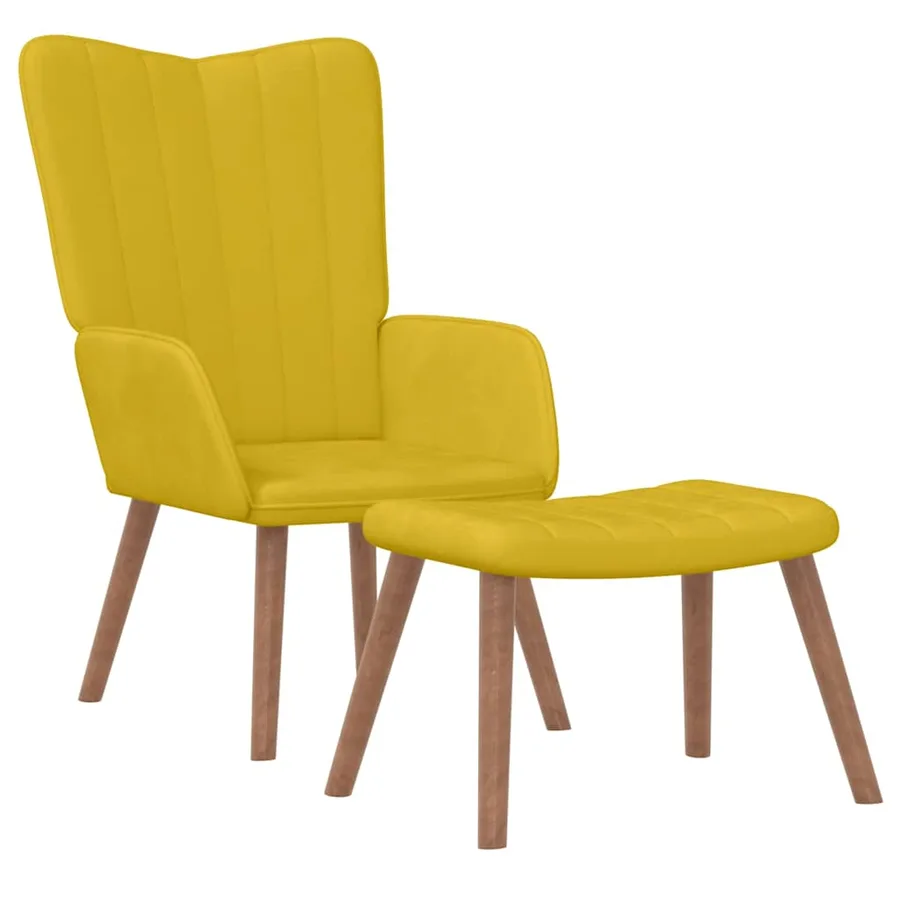 Chaise de relaxation avec repose-pied Jaune moutarde Velours - 2
