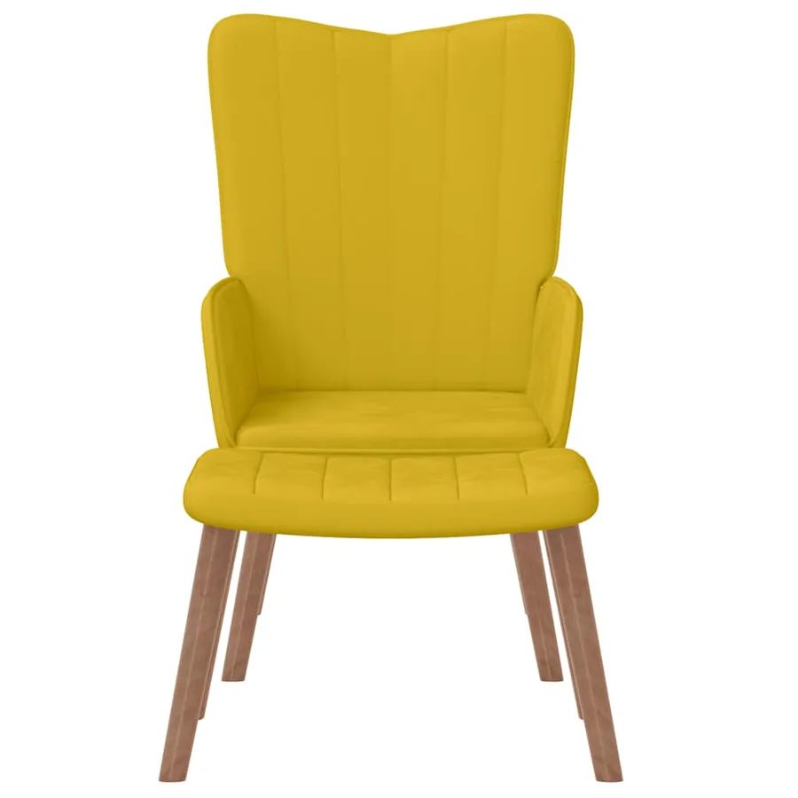 Chaise de relaxation avec repose-pied Jaune moutarde Velours - 3