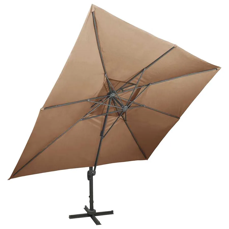 Parasol de jardin en porte-à-faux avec double toit taupe - 2
