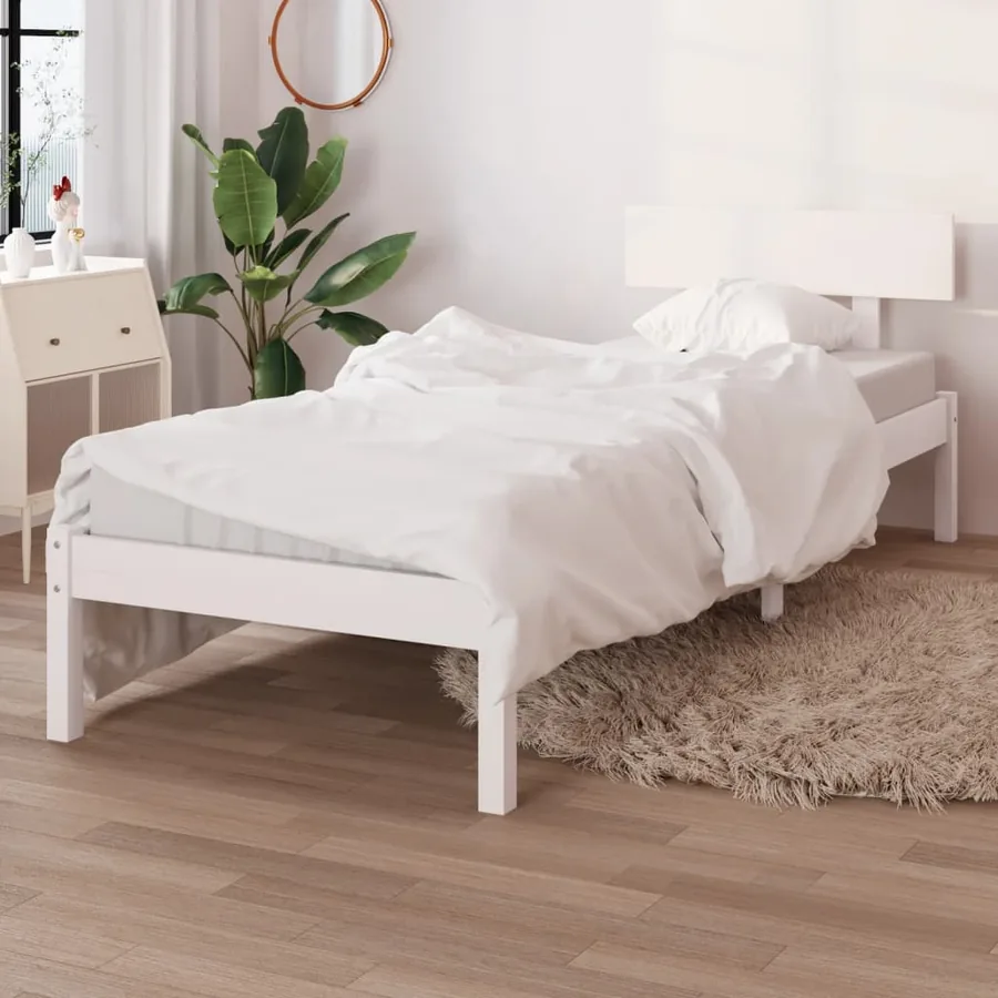 Cadre de lit sans matelas blanc bois massif