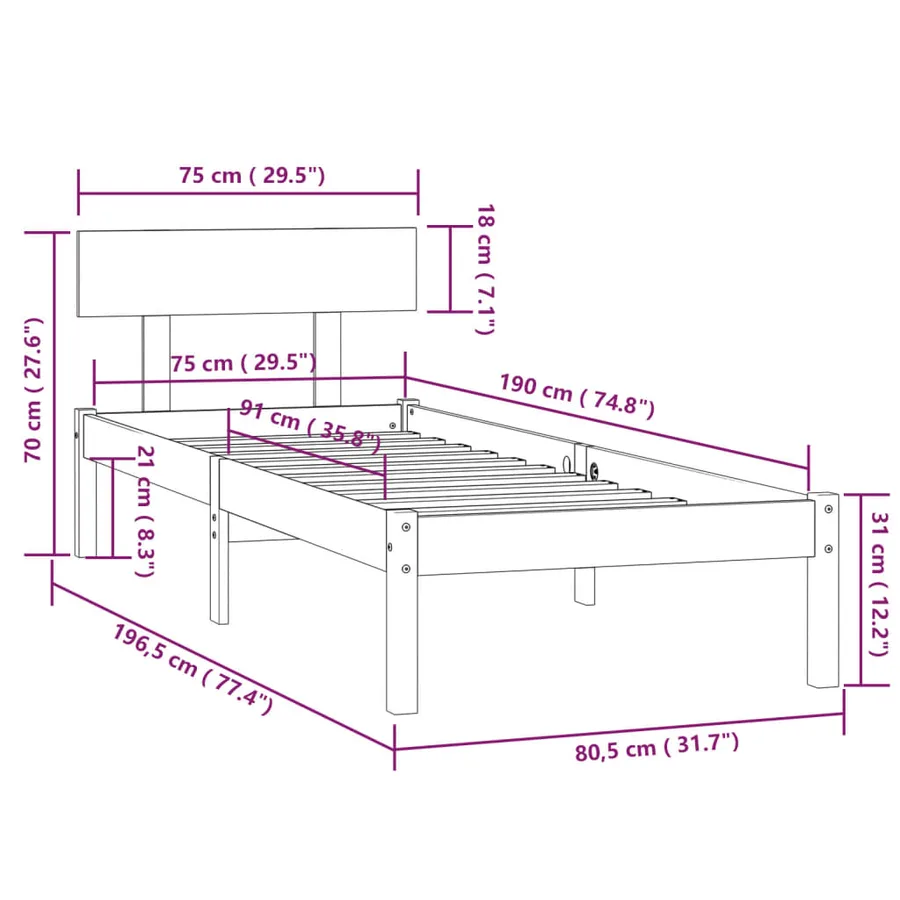 Cadre de lit sans matelas blanc bois massif - 9
