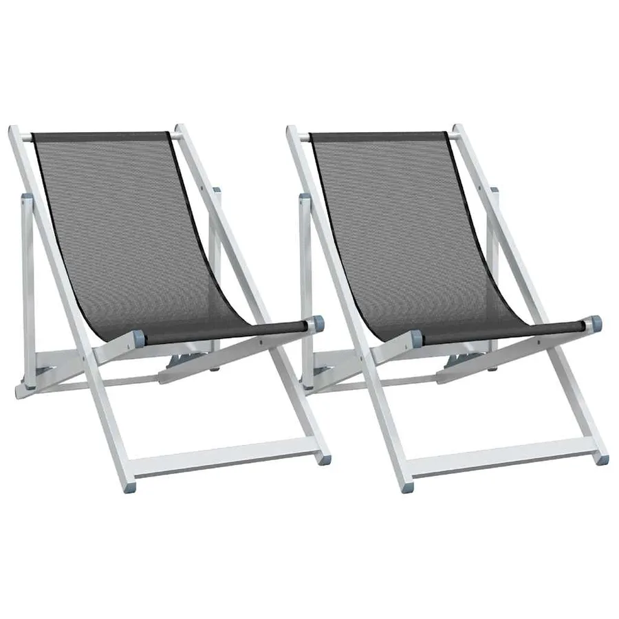 Chaises de plage pliantes lot de 2 gris aluminium et textilène - 2