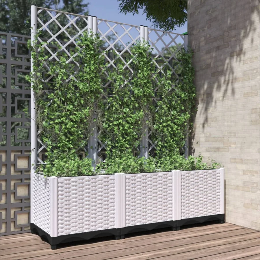 Jardinière avec treillis Blanc 120x40x136 cm PP