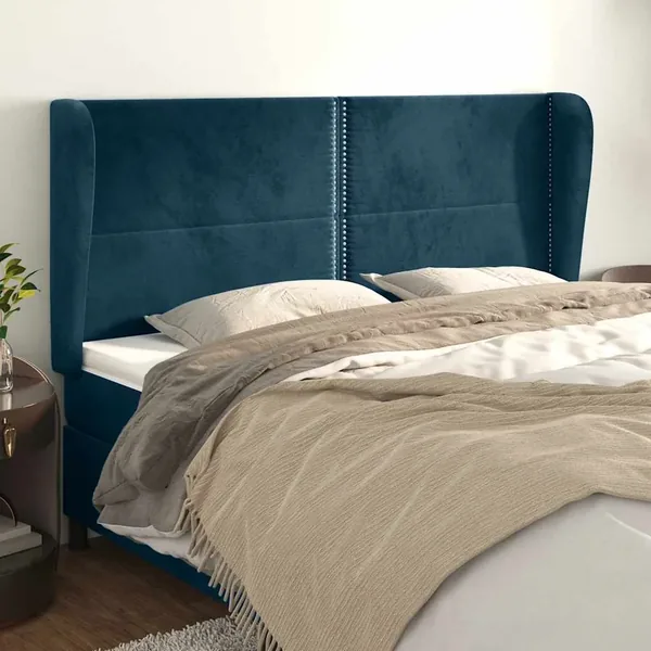 Tête de lit avec oreilles Bleu foncé 163x23x118/128 cm Velours