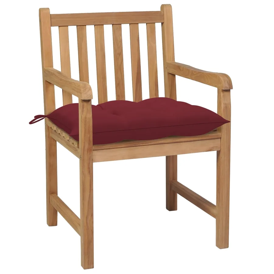 Chaises de jardin lot de 8 avec coussins bordeaux Teck solide - 3