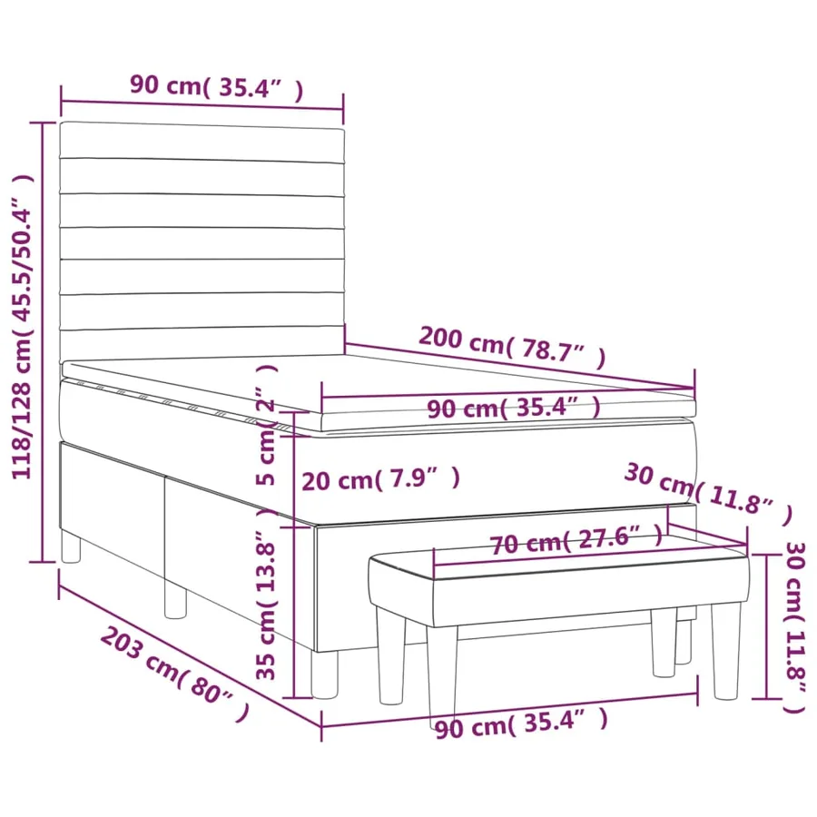 Sommier à lattes de lit avec matelas Noir 90x200 cm Velours - 8
