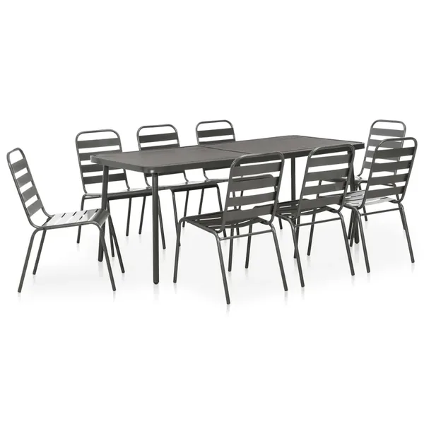 Ensemble à manger d'extérieur 9 pcs Acier Gris foncé
