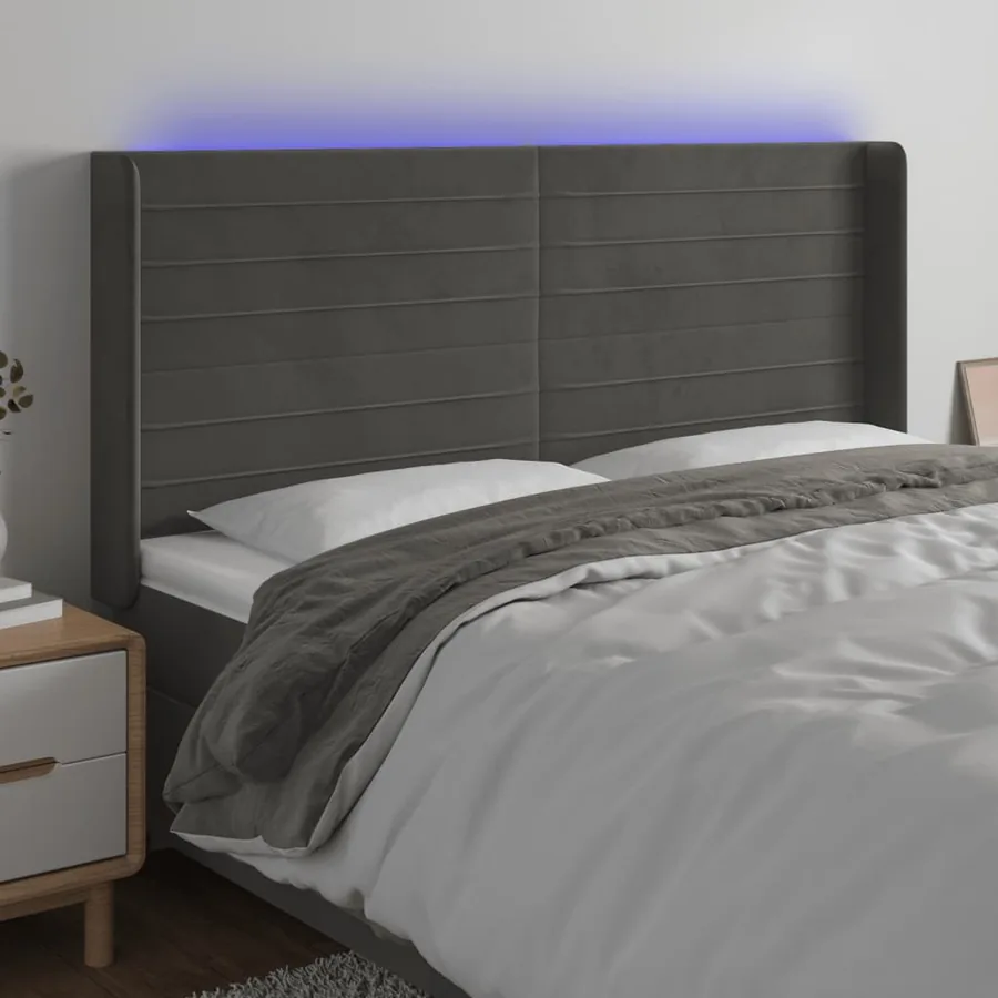 Tête de lit à LED Gris foncé 163x16x118/128 cm Velours