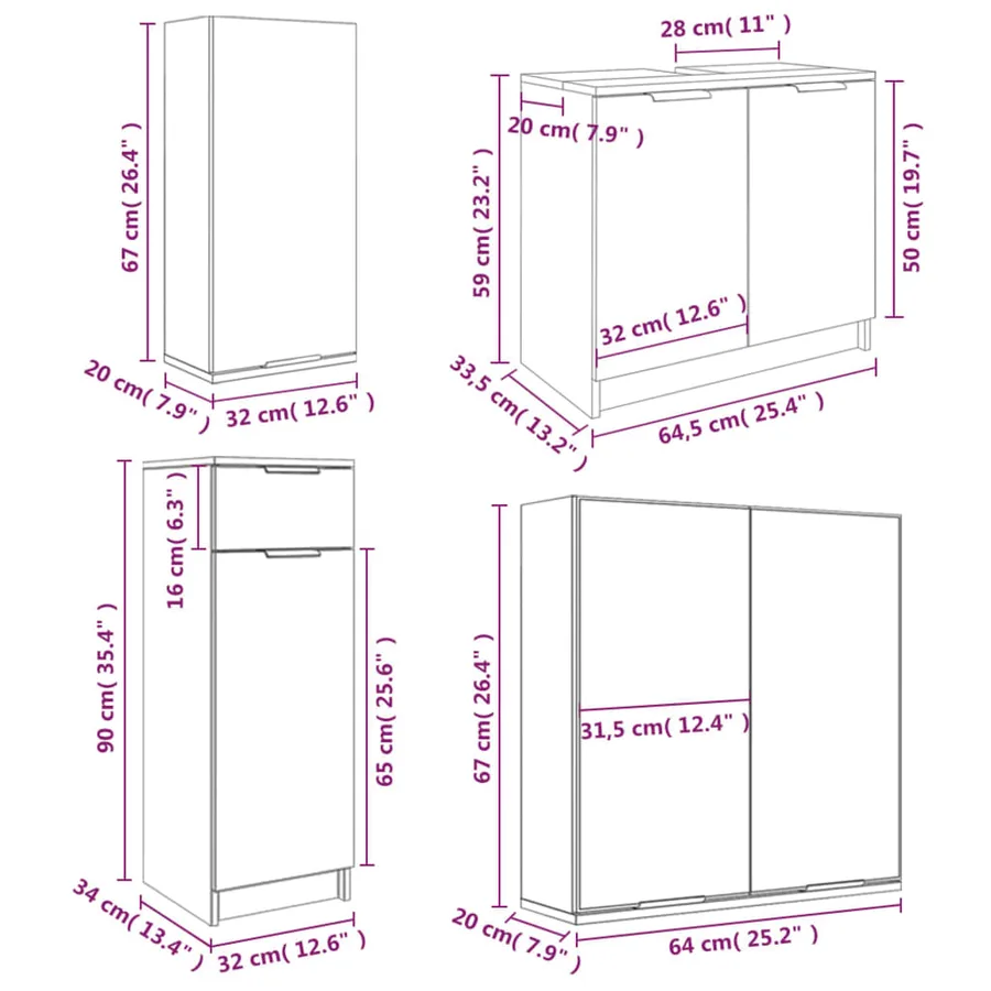 Meubles de salle de bain 5 pcs Blanc Bois d'ingénierie - 12