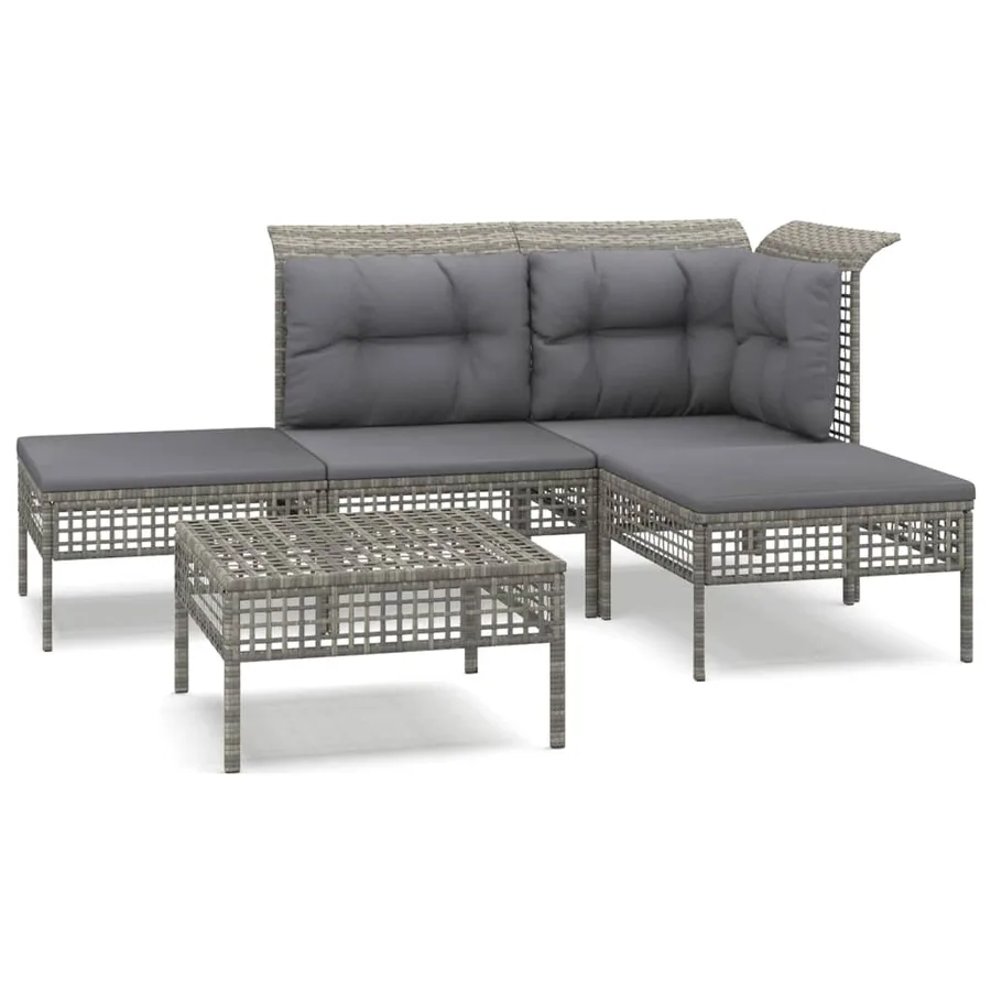 Salon de jardin 5 pcs avec coussins Gris Résine tressée - 2
