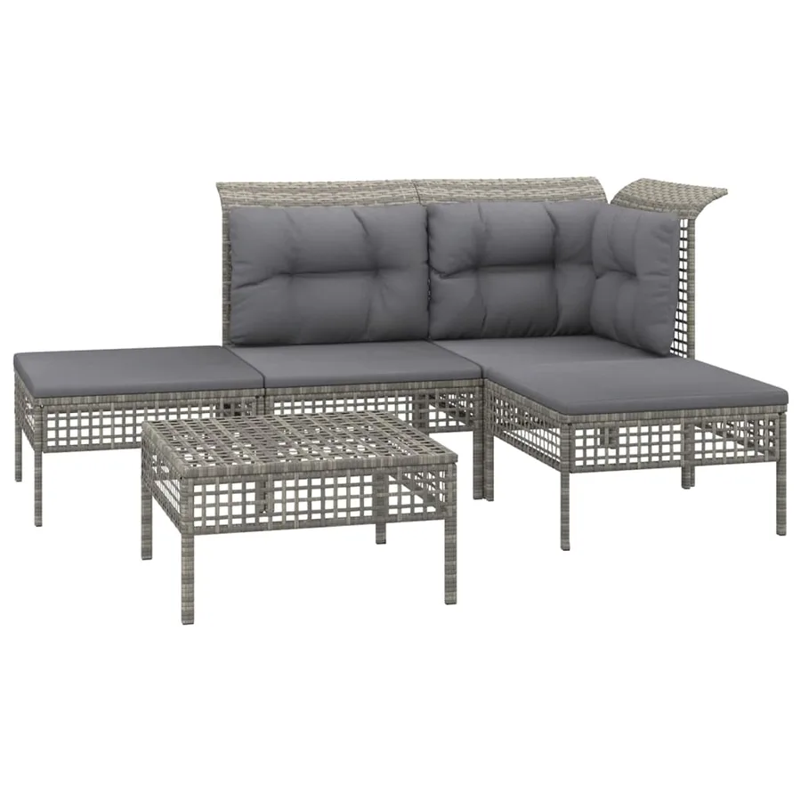 Salon de jardin 5 pcs avec coussins Gris Résine tressée - 3