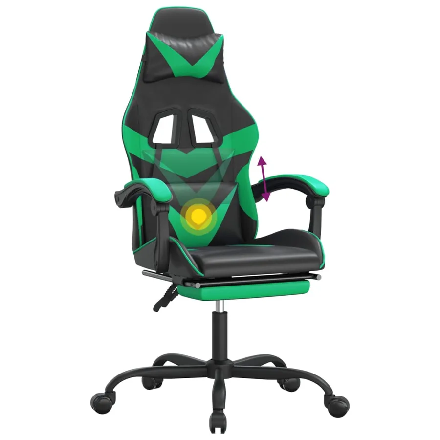 Chaise de jeu pivotante et repose-pied Noir et vert Similicuir - 12
