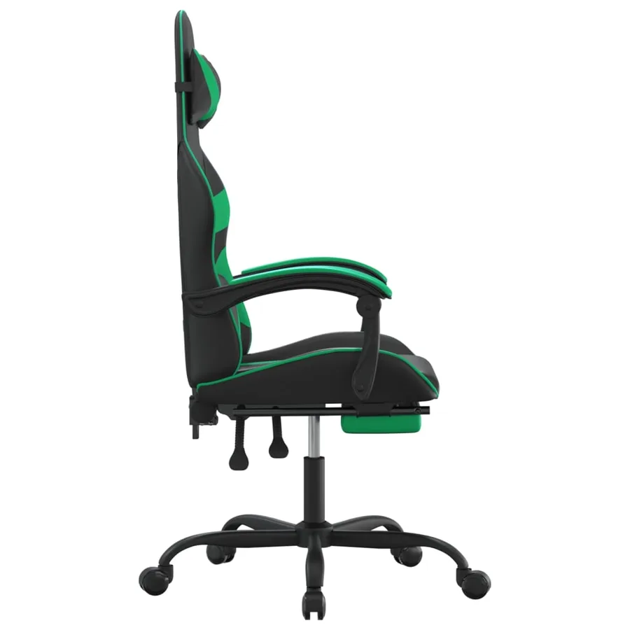 Chaise de jeu pivotante et repose-pied Noir et vert Similicuir - 4