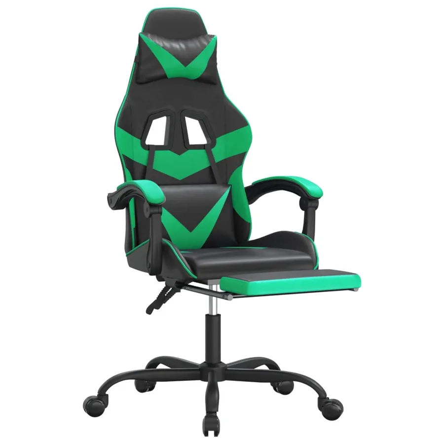 Chaise de jeu pivotante et repose-pied Noir et vert Similicuir - 6
