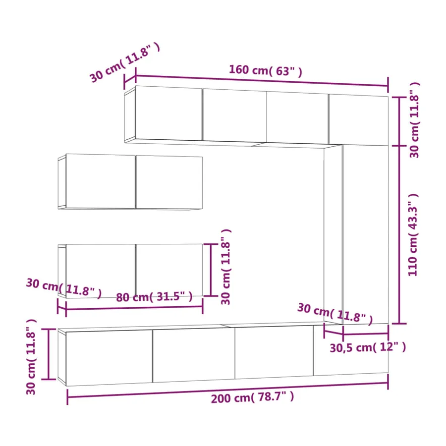 Ensemble de meubles TV 7 pcs Sonoma gris Bois d'ingénierie - 10
