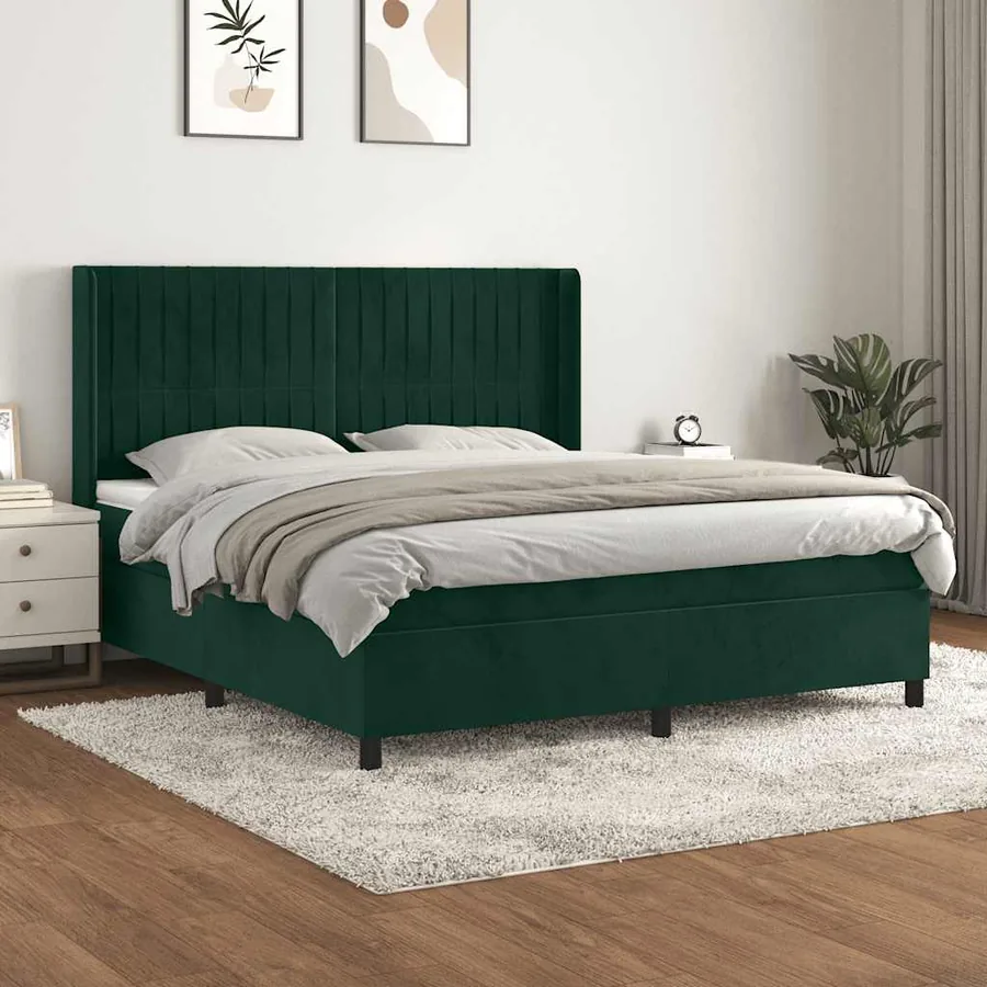 Sommier à lattes de lit et matelas Vert foncé 180x200cm Velours