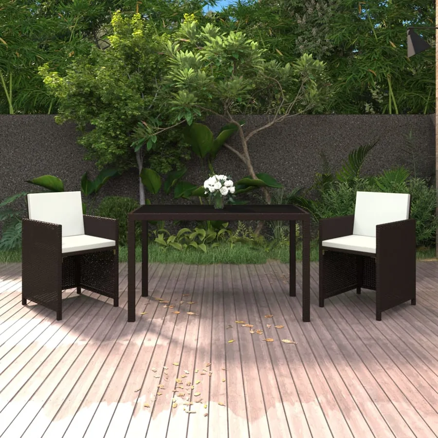 Ensemble à manger de jardin et coussins 3 pcs Poly rotin Marron