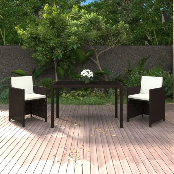 Ensemble à manger de jardin et coussins 3 pcs Poly rotin Marron