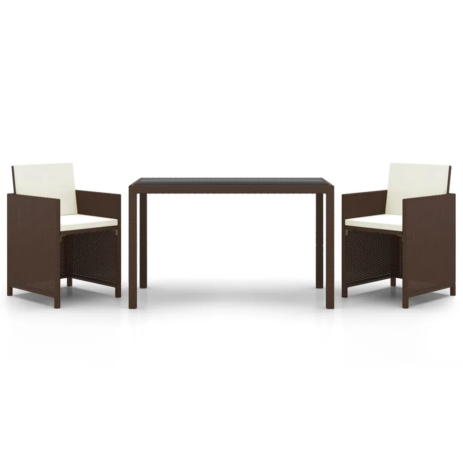 Ensemble à manger de jardin et coussins 3 pcs Poly rotin Marron - 2