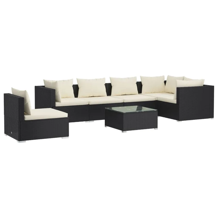 Salon de jardin 7 pcs avec coussins Résine tressée Noir - 2