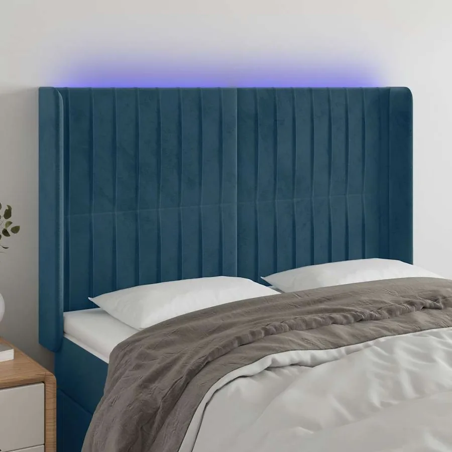 Tête de lit à LED Bleu foncé 147x16x118/128 cm Velours