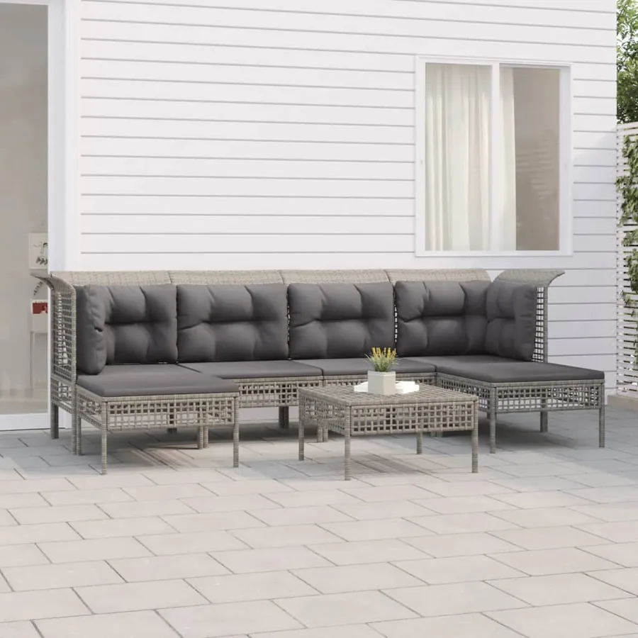 Salon de jardin 7 pcs avec coussins Gris Résine tressée