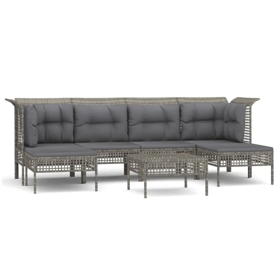 Salon de jardin 7 pcs avec coussins Gris Résine tressée - 2