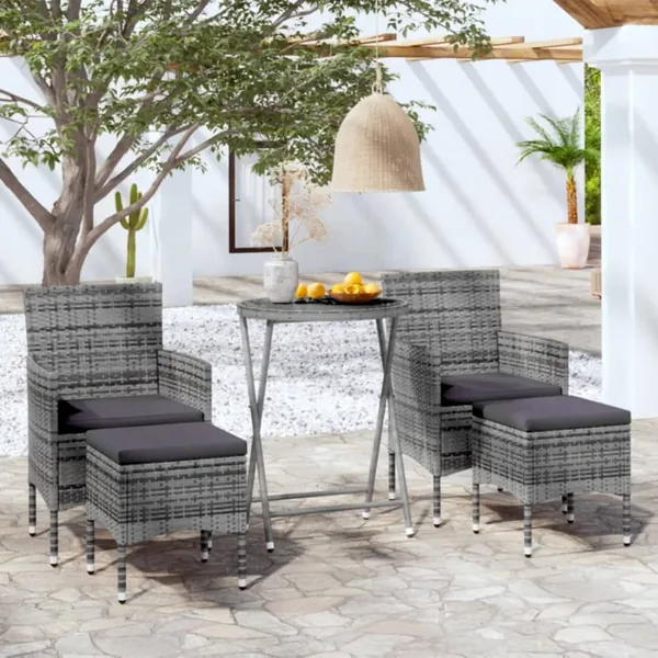 Ensemble de bistro jardin 5pcs Résine tressée verre trempé Gris