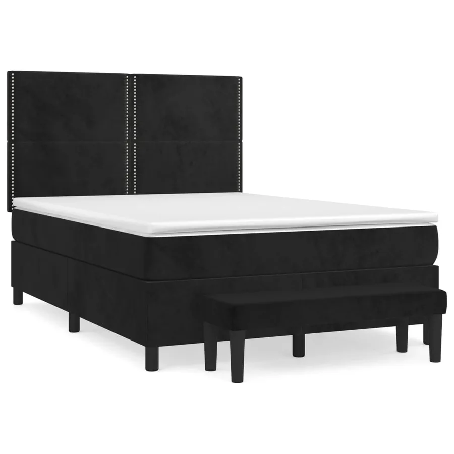 Sommier à lattes de lit avec matelas Noir 140x200 cm Velours - 2