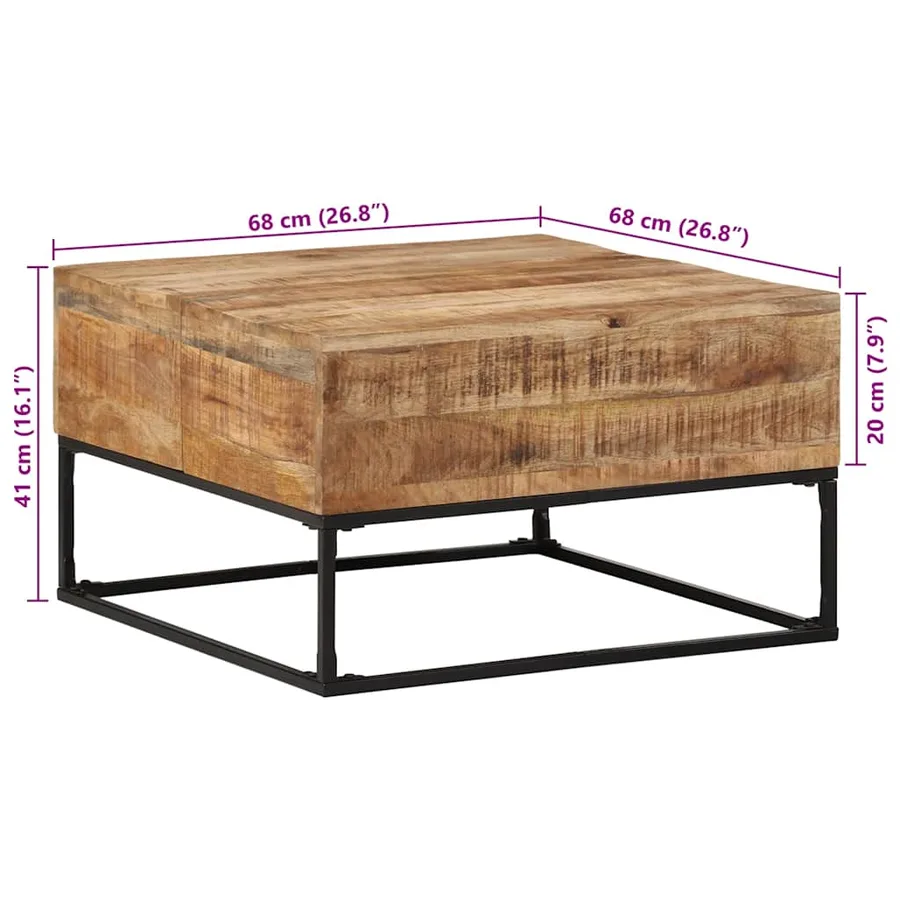 Table basse 68x68x41 cm Bois de manguier brut - 11
