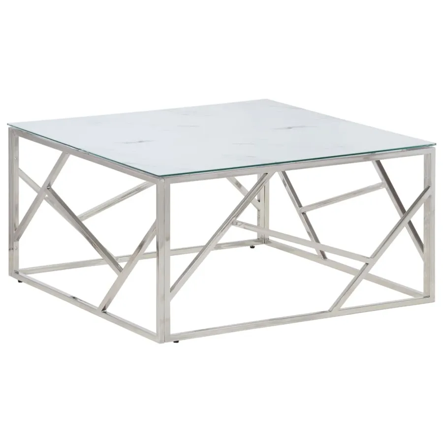 Table basse argenté acier inoxydable et verre trempé - 2