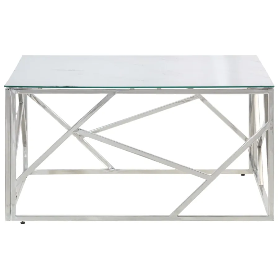 Table basse argenté acier inoxydable et verre trempé - 3