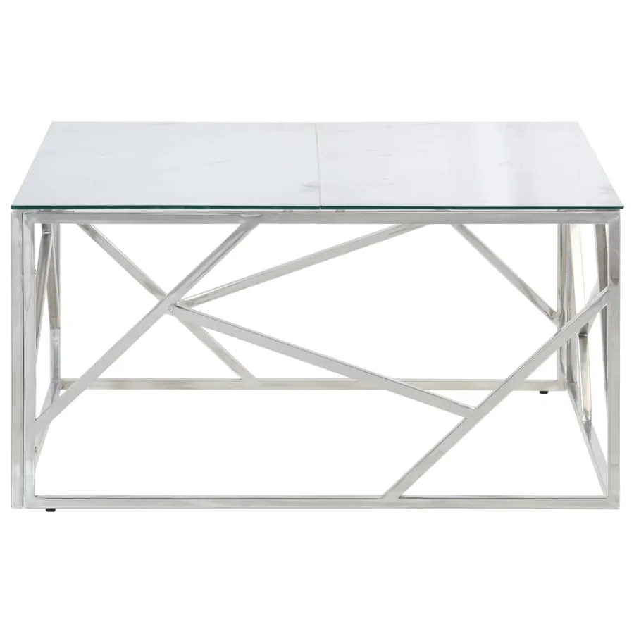 Table basse argenté acier inoxydable et verre trempé - 4