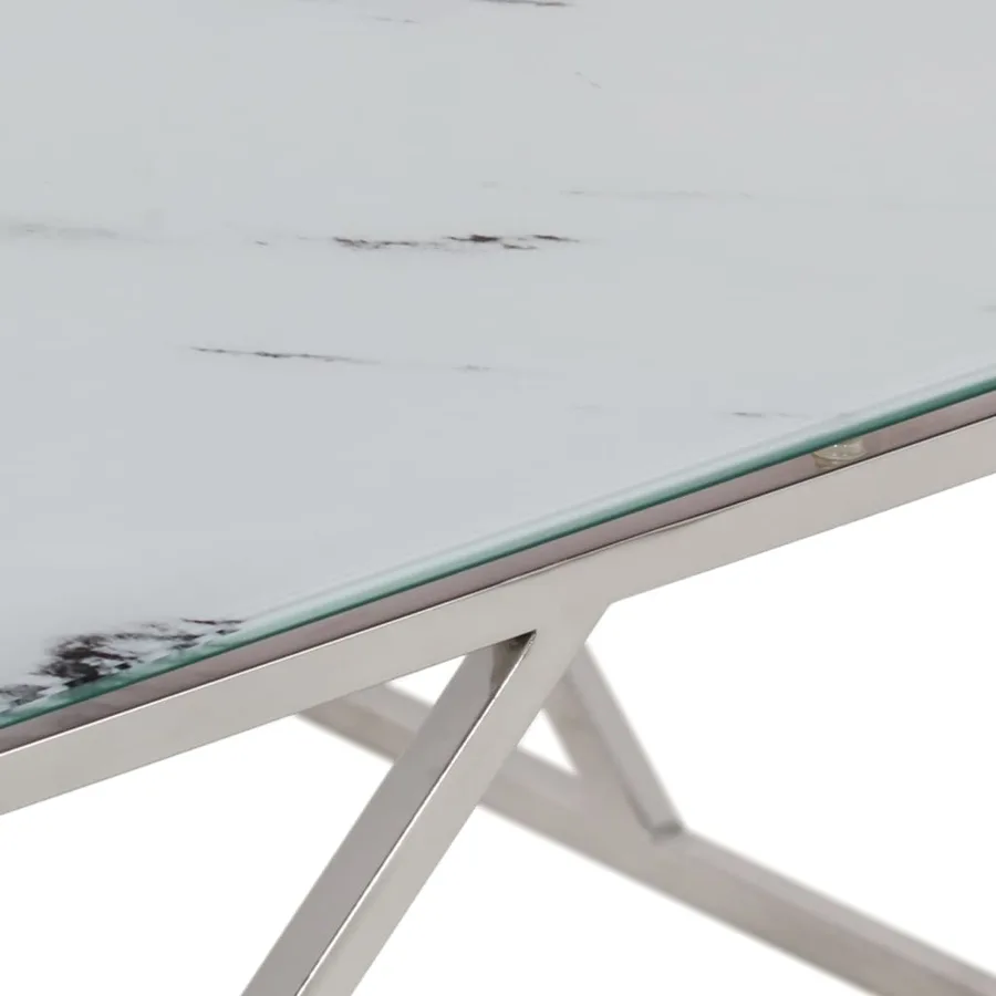 Table basse argenté acier inoxydable et verre trempé - 7