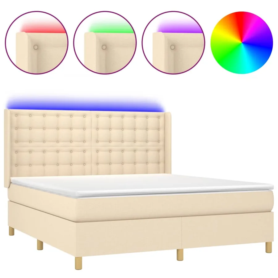 Sommier à lattes de lit matelas et LED Crème 180x200 cm Tissu - 2