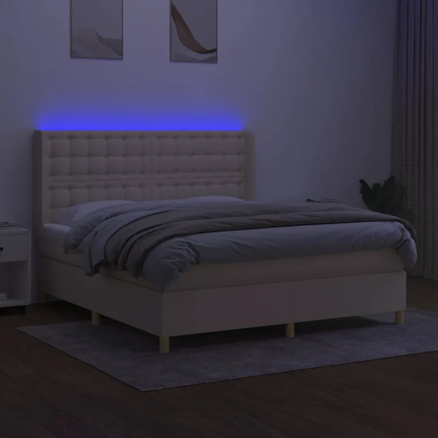 Sommier à lattes de lit matelas et LED Crème 180x200 cm Tissu - 3