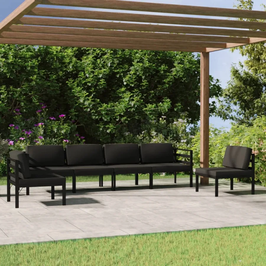 Salon de jardin 6 pcs avec coussins Aluminium Anthracite
