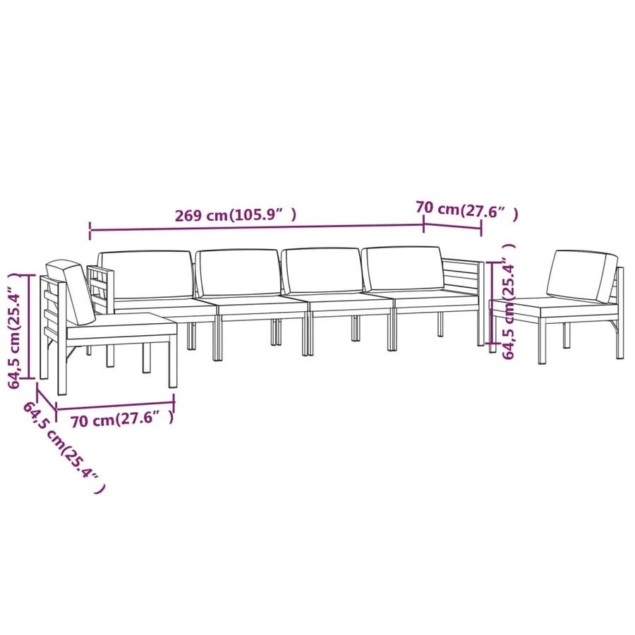 Salon de jardin 6 pcs avec coussins Aluminium Anthracite - 7