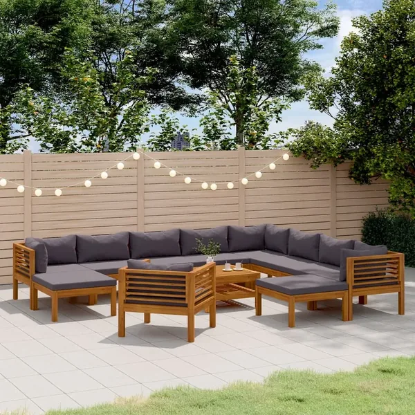 Salon de jardin 12 pcs avec coussin Bois d'acacia solide