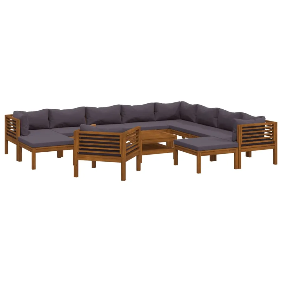Salon de jardin 12 pcs avec coussin Bois d'acacia solide - 2