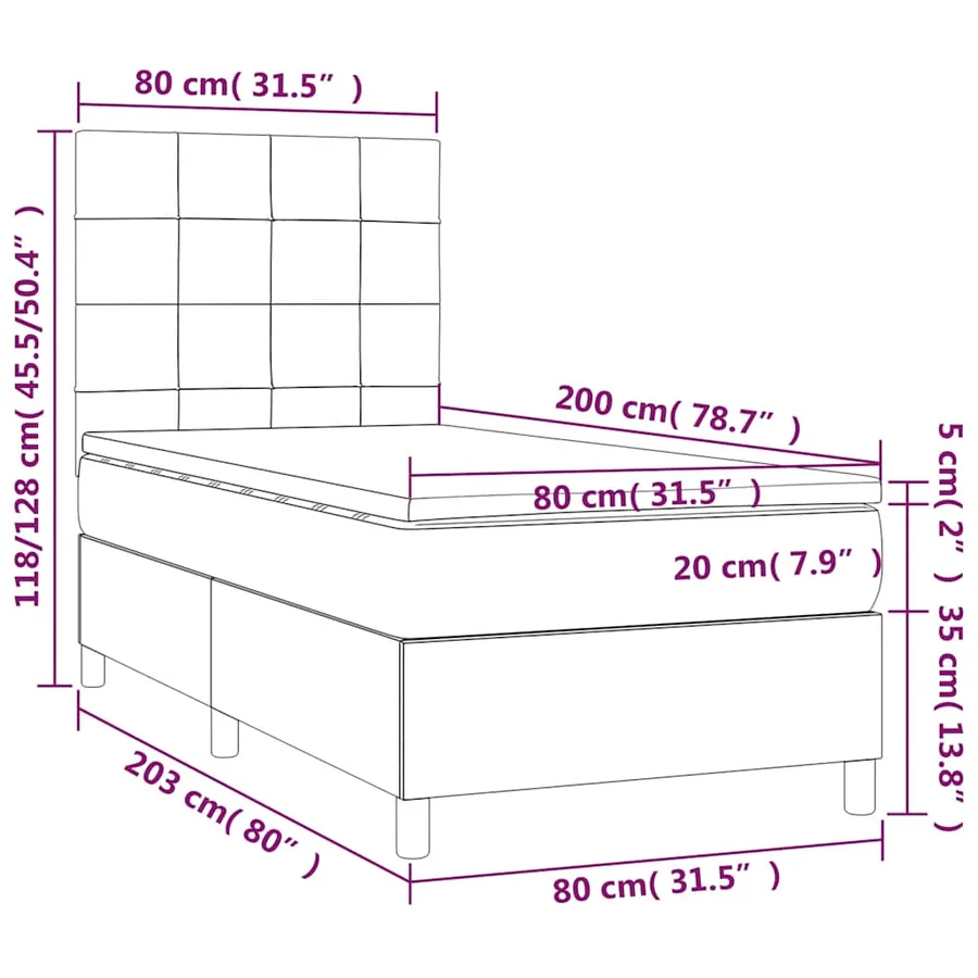 Sommier à lattes de lit et matelas et LED Bleu foncé 80x200 cm - 9