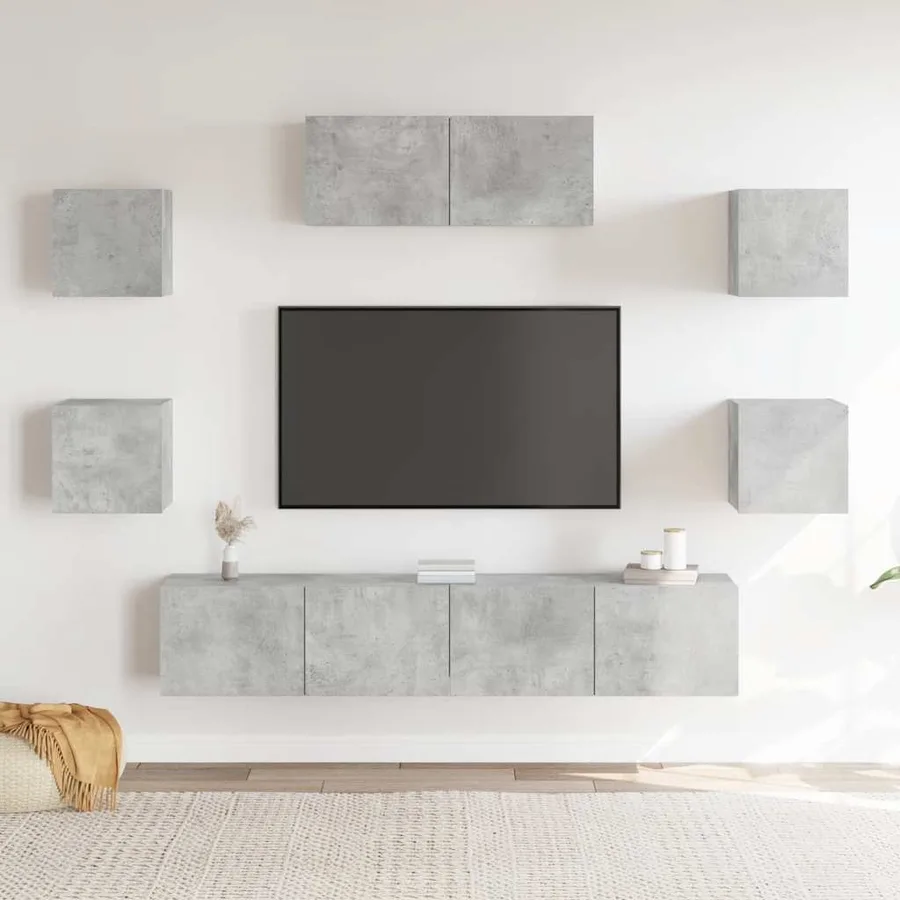 Ensemble de meubles TV 7 pcs Gris béton Bois d'ingénierie - 3