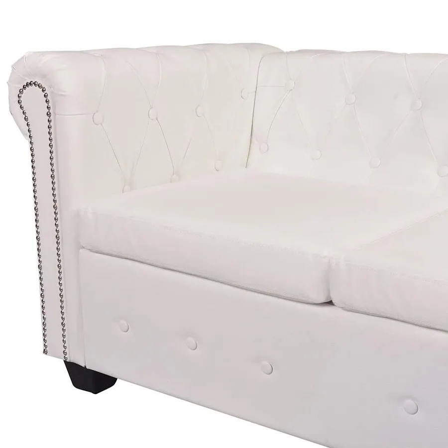 Canapé d'angle Chesterfield 6 places Cuir artificiel Blanc - 6