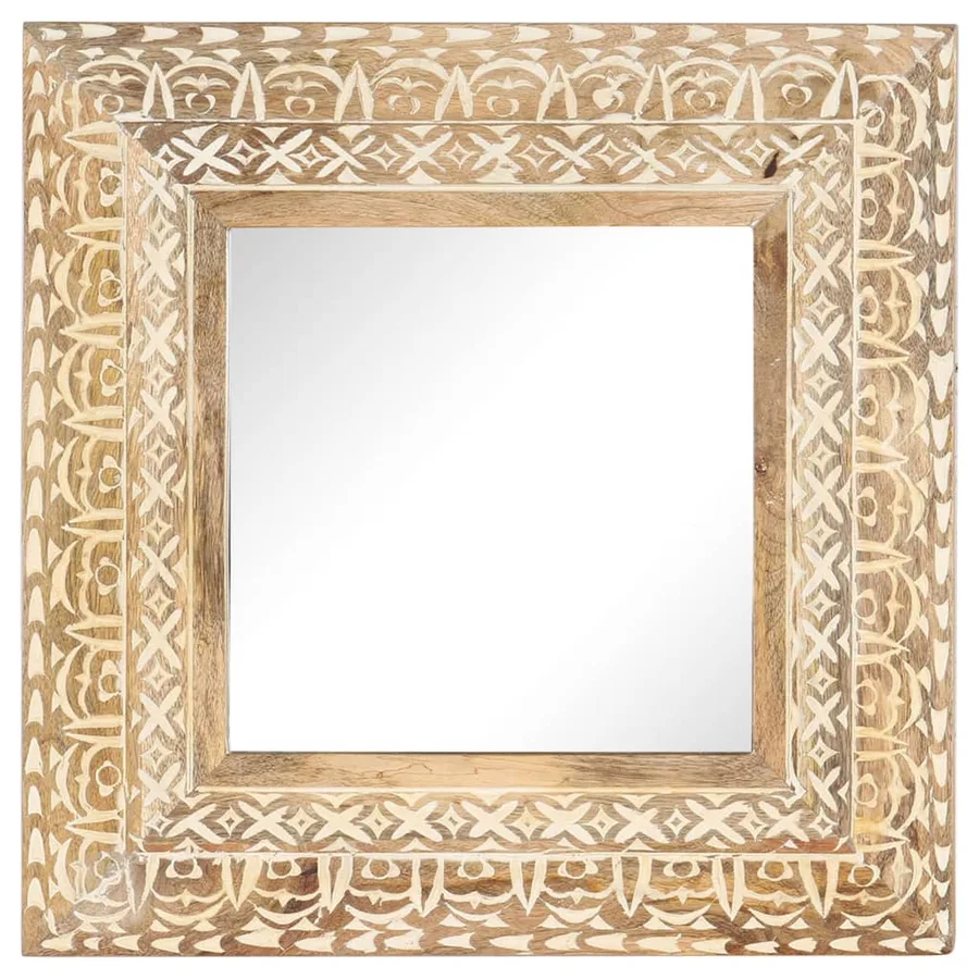 Miroir sculpté à la main 50x50x2,6 cm Bois de manguier solide - 2