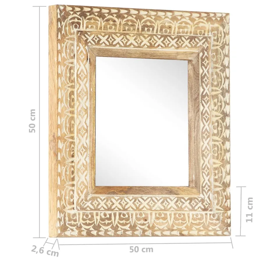 Miroir sculpté à la main 50x50x2,6 cm Bois de manguier solide - 5