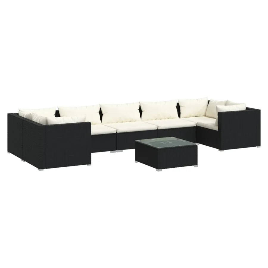 Salon de jardin 8 pcs avec coussins Résine tressée Noir - 2