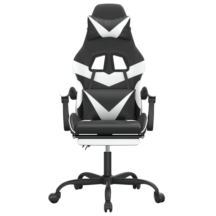 Chaise de jeu avec repose-pied Noir et blanc Similicuir - 3