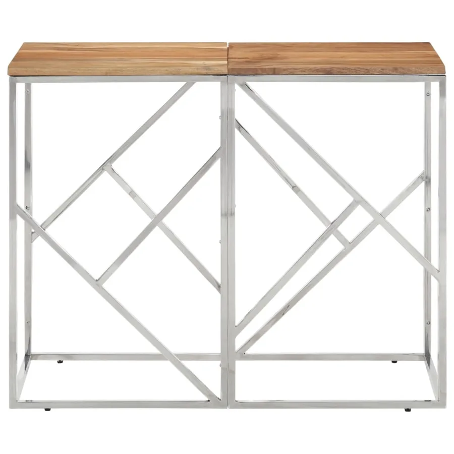 Table console argenté acier inoxydable et bois massif d'acacia - 2