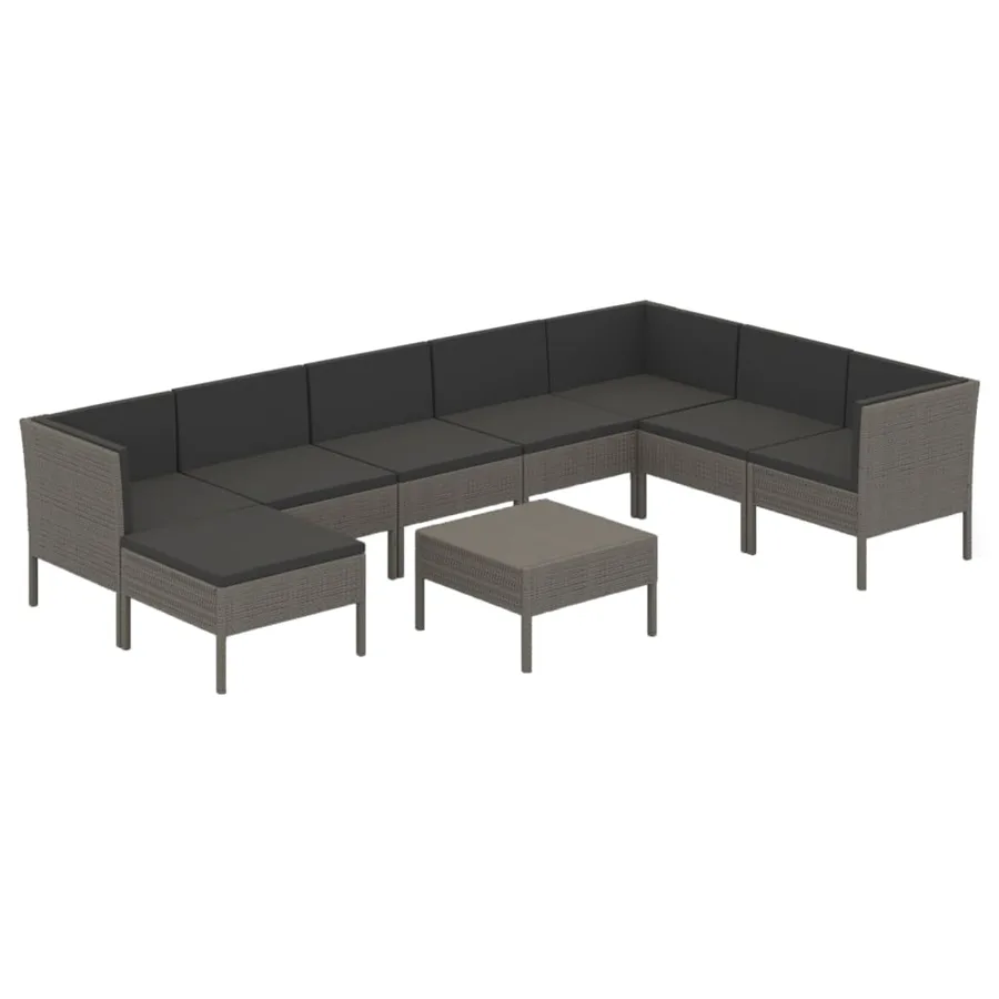 Salon de jardin 9 pcs avec coussins Résine tressée Gris - 2